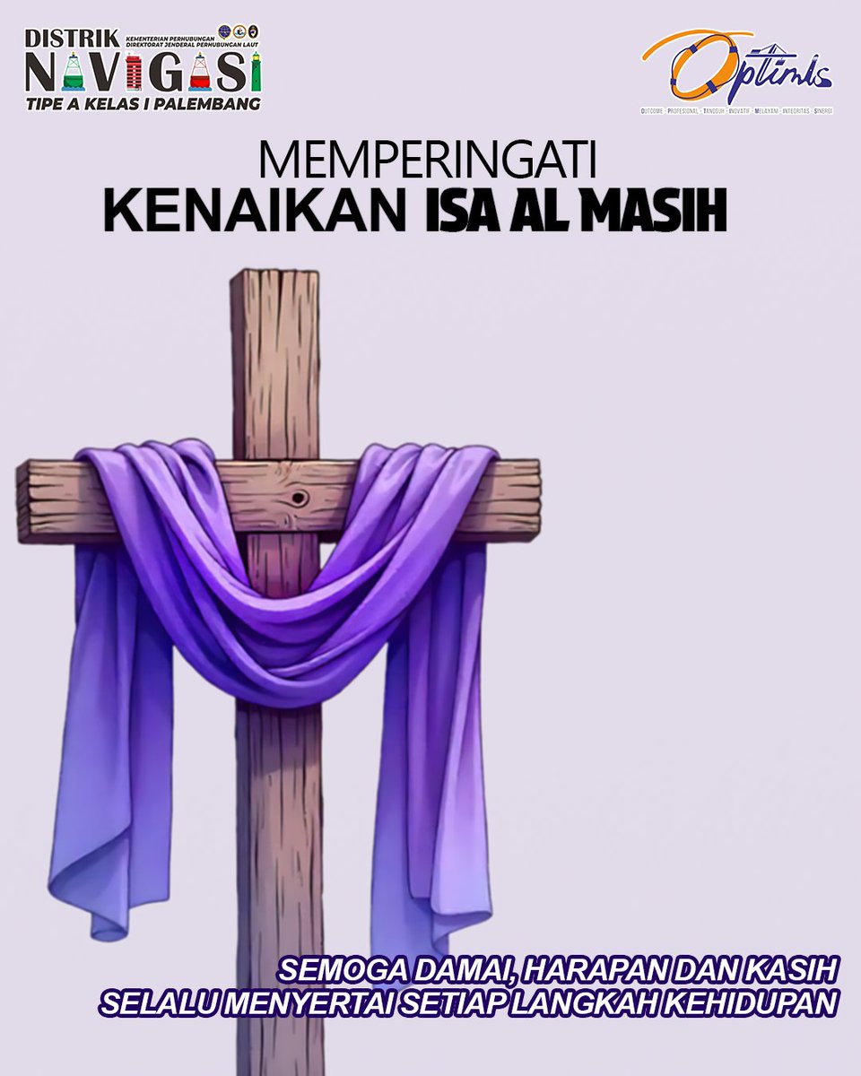 DisnavPalembang's tweet photo. Keluarga besar Distrik Navigasi Tipe A Kelas I Palembang mengucapkan Selamat Memperingati Kenaikan Isa Al Masih. 🕊️⚓

​Semoga damai, harapan, dan kasih selalu menyertai setiap langkah kehidupan kita dalam mengabdi bagi bangsa. https://t.co/iGQ6uskwJk