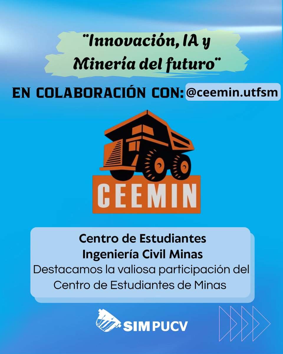 SIMPUCV's tweet photo. ⚡⛏️ La innovación y la minería del futuro también se construyen en conjunto.
Agradecemos la colaboración de @ceemin.utfsm y @caa_electrica en SIMPUCV 2026 🚀
#SIMPUCV #Innovación #MineríaDelFuturo #IA https://t.co/xcbEnNb9f9