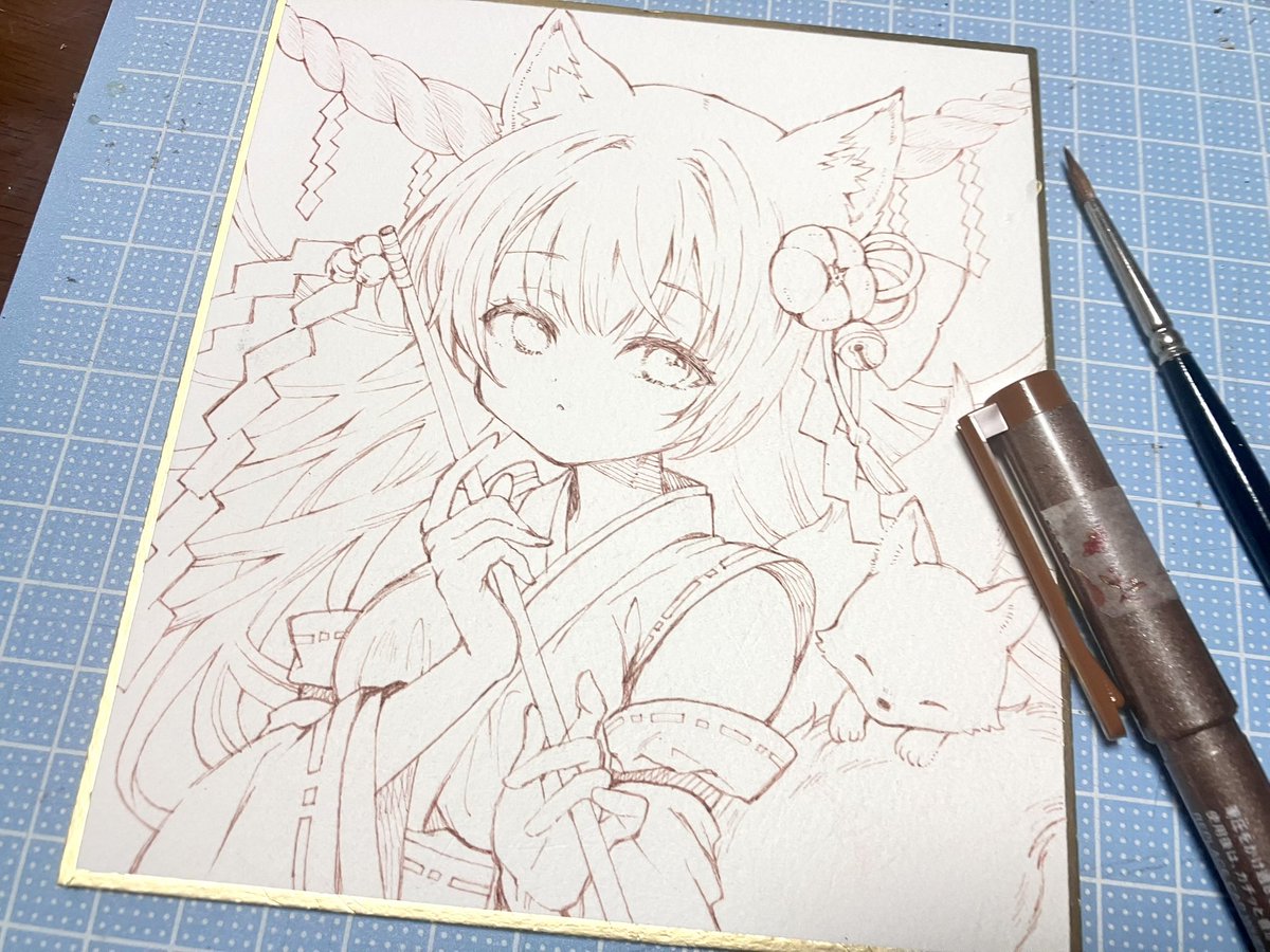 nosuke_paint's tweet photo. 狐巫女さんと神使のキツネ🦊️ https://t.co/V45QRy7p5K