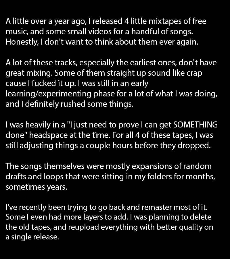 EXKazmer's tweet photo. tldr - im deleting everything on my bandcamp and youtube next week
but not in a sad way https://t.co/vfoCah5IUG