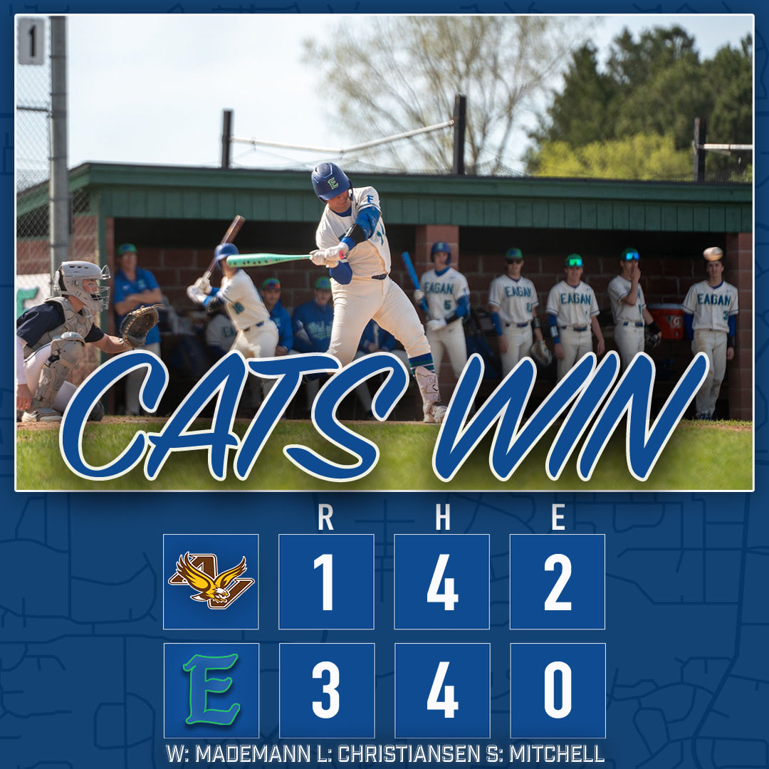 Eagan__Baseball's tweet photo. Cats Win. 

W: Mademann 6.0ip, 3h, 1er, 4k’s 
S: Mitchell 

Lunneborg: 1-3, 2rbi
McShane, Wigley, Prado all collected a hit. https://t.co/gHnaGFSnqZ