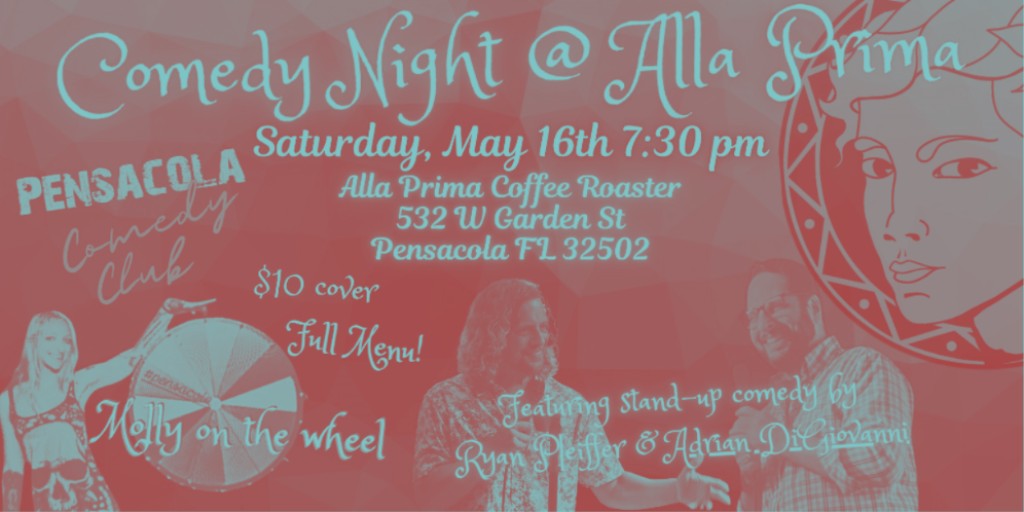 ratedrcomedy's tweet photo. Comedy + coffee + chaos ☕😂

Saturday 5/16 at Alla Prima Roaster, audience suggestions fuel the show as comics spin the wheel and create stories live on stage.

🎟️ $10 cover
https://t.co/jiJApVTcTn

#PensacolaEvents #ComedyClub #LiveComedy #PensacolaNightlife #FloridaComedy https://t.co/q7eIVmHJOv
