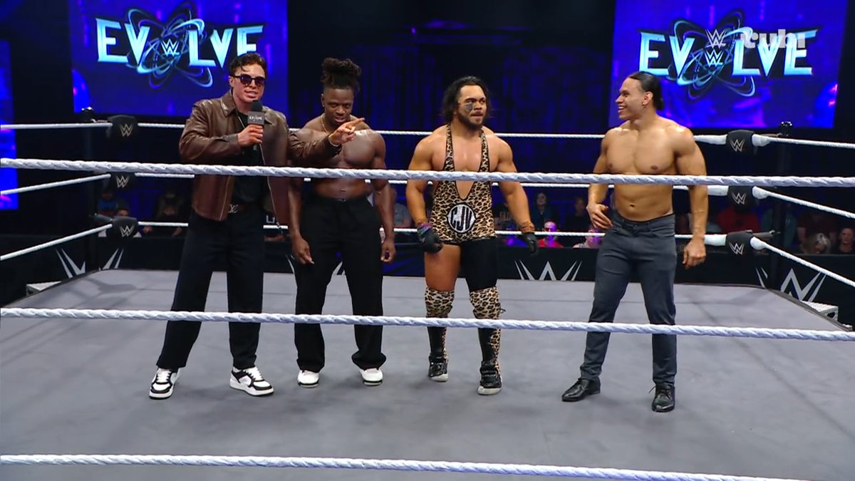 Cory_Hays407's tweet photo. Max Abrams, Jacari Ball, CJ Valor, and Santi Rivera will now be known as The Mog Squad #WWEEvolve https://t.co/GocMlYBJgM