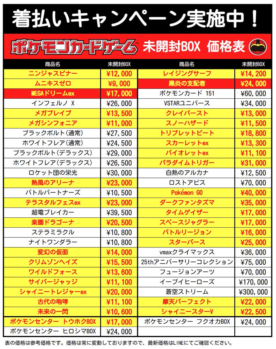 📊ポケカ 未開封BOX買取一覧表📊 📊2026.05.14(木) 10:00現在📊 🔥本日