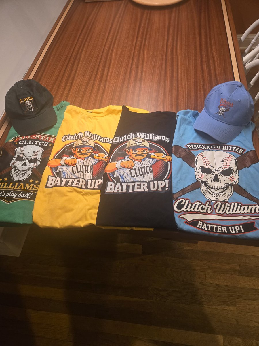 CallmeClutch42's tweet photo. Clutch Williams merch is finally here! Now whether you're in the front row behind the plate, or a bleacher creature, everyone will know that you rock with Clutch! First chance to grab these shirts (and hats) will be Saturday May 16 at New Order Wrestling, so be sure to swing by! https://t.co/w0fw1OxsrV