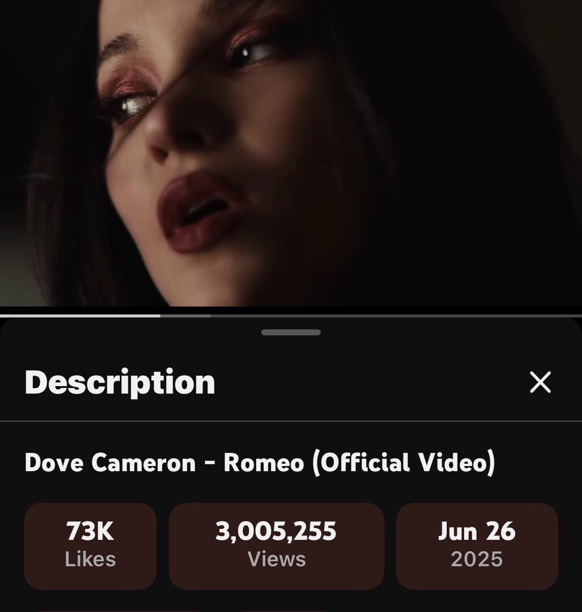 cchloeccameron's tweet photo. The music video for “Romeo” has surpassed 3M views on YouTube https://t.co/jGhy00hJYf