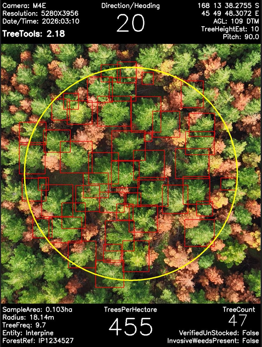 interpine_nz's tweet photo. 📷📷 New in Virtual Plot: Chemical Thinning (eThinning) AI – ALPHA Release

We’ve just released an ALPHA Chemical Thinning (eThinning) AI model in https://t.co/PnJ7AeQsNC Virtual Plot, supporting rapid post‑treatment stocking assessment using drone imagery.

Designed to detect remaining crop trees and distinguish them from chemically thinned stems showing stress or dieback, this new capability helps foresters evaluate the success of eThinning operations — particularly in steep or hard‑to‑access terrain.

This release is part of our collaboration with NZ Forest Growers Research – Precision Silviculture, and we’re inviting users to trial the model, share feedback, and help improve it using real‑world forestry data.

📷 Read the full article and learn how to get involved:
https://t.co/OlX99Q7gx7

#PrecisionSilviculture #ChemicalThinning #eThinning #DigitalForestry #AIinForestry #VirtualPlot #Interpine