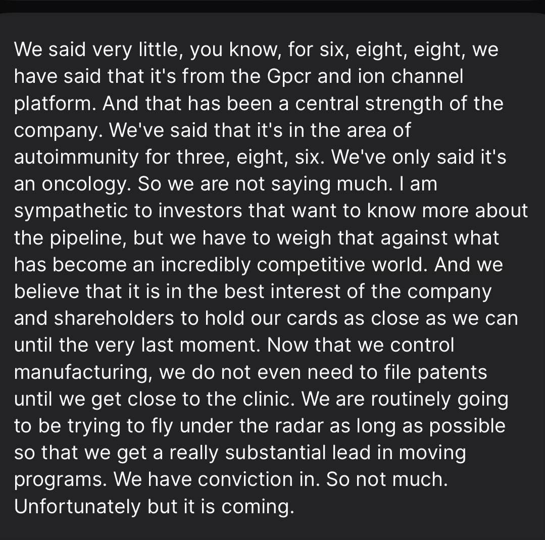 TheAnalystEdge's tweet photo. “We are routinely going to be trying to fly under the radar as long as possible so that we get a really substantial lead in moving programs” 

“We believe that is in the best interest of the company and shareholders to hold our cards as close as we can” 

Carl Hansen just now at the BofA HC Conference. Long $ABCL