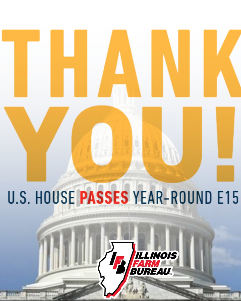 ILFarmBureau's tweet photo. THANK YOU to IFB members who took action this week to support year-round E15 sales! Your voices made a difference.

Today, every member of the Illinois delegation in the U.S. House voted in favor of the Nationwide Consumer and Fuel Retailer Choice Act of 2025, an important step toward greater certainty and stability for Illinois farmers.

This has been a priority issue for Illinois Farm Bureau members for more than a decade. We will continue advocating for this legislation as it moves to the U.S. Senate. 🌽⛽

Read President Nelson’s statement and more from @FarmWeekNow https://t.co/sCRRzF1mjX