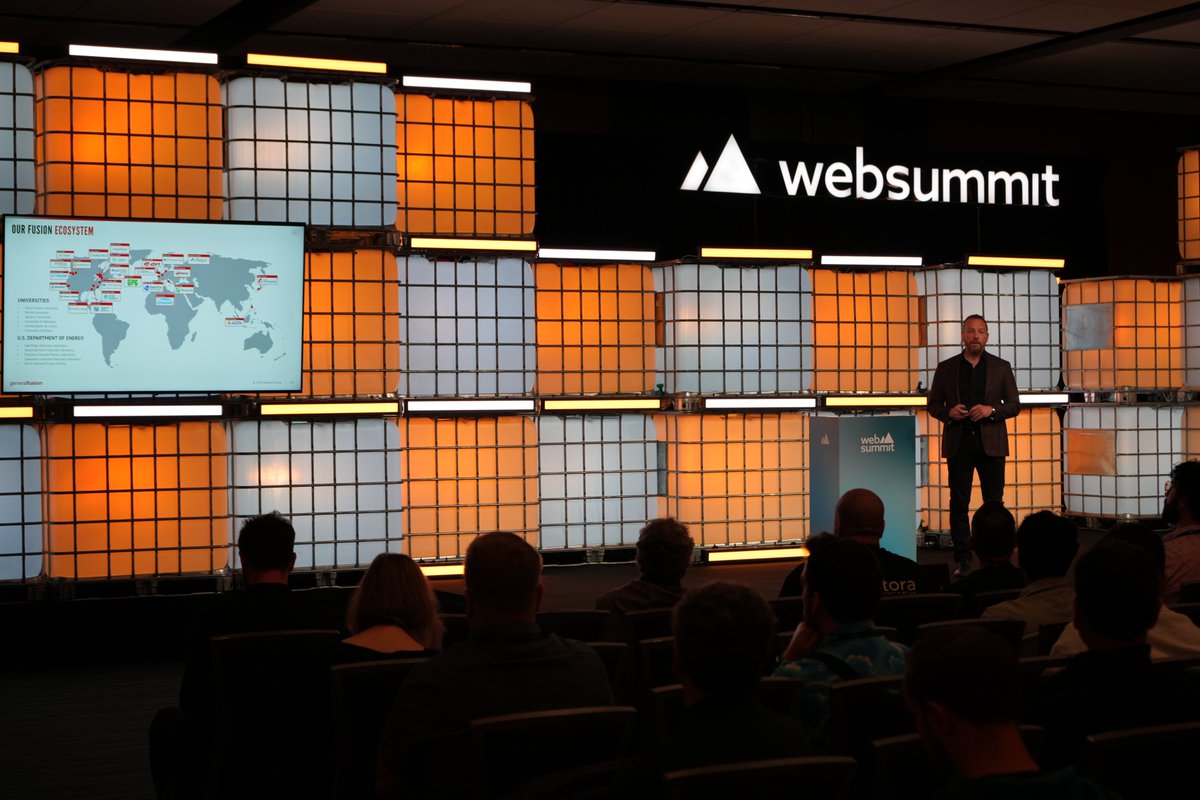 GeneralFusion's tweet photo. Live from #WebSummitVancouver ⚡️

Today, our CEO Greg Twinney took the stage at the New Energy Summit to share what it really takes to scale a bold idea into a world-changing company.

General Fusion is focused on delivering clean, reliable fusion energy and turning vision into reality right here in Vancouver.

"We have an incredible team of scientists, engineers, physicists, all working on this incredible challenge and wrapped around that is an entrepreneurial mindset," Greg shared.

🎙️Watch the keynote: https://t.co/sCuJnZSlw3
Or catch Greg tomorrow at Startup University (12:10 p.m. PT, Stage 4).