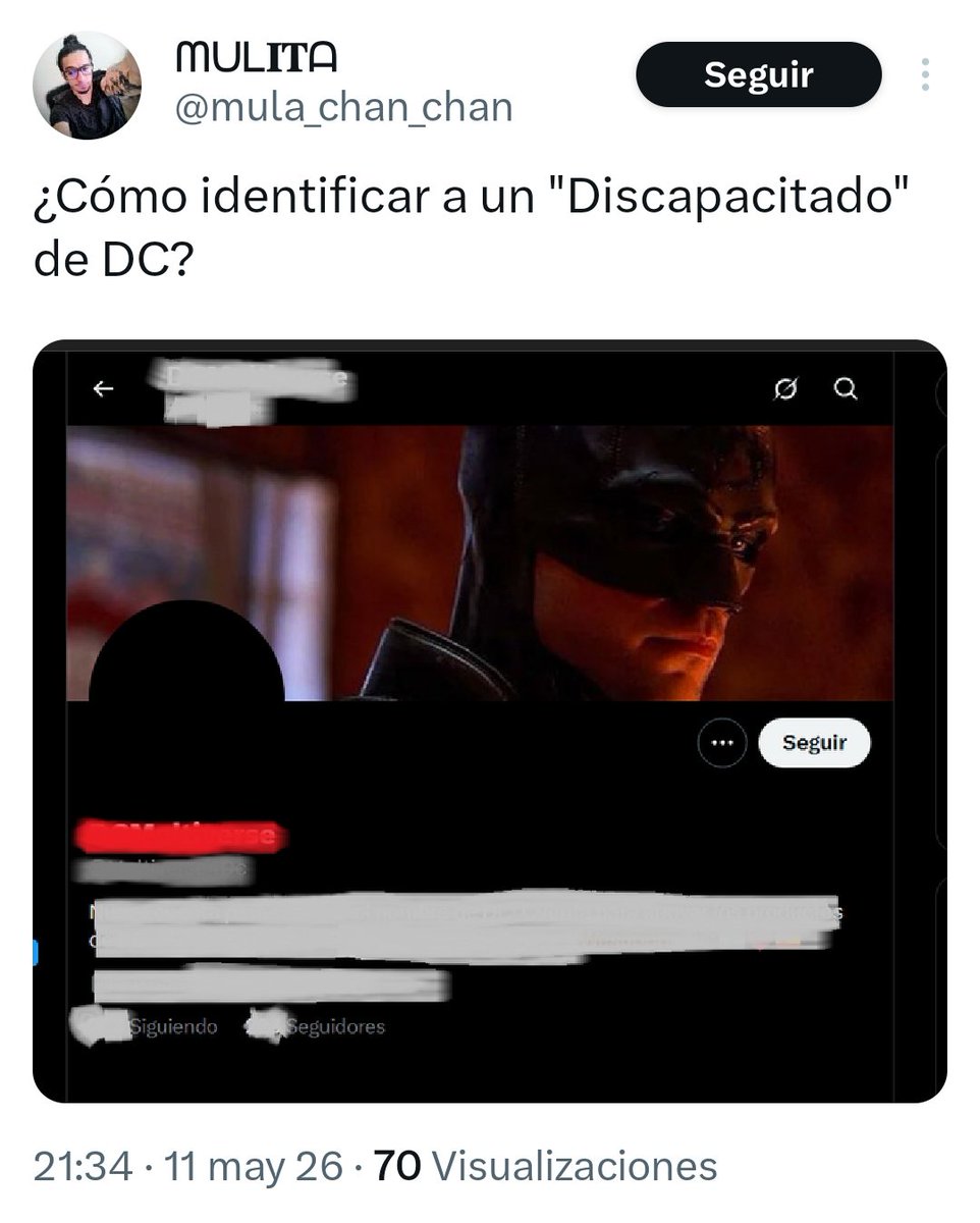snydertard_'s tweet photo. No entiendo a los snydertards primero se preocupan por qué The Batman 2 vaya a ser cancelada 

Y ahora se burlan de sus fans y de la gente discapacitada, estoy confundido https://t.co/MBeZfDb6uT