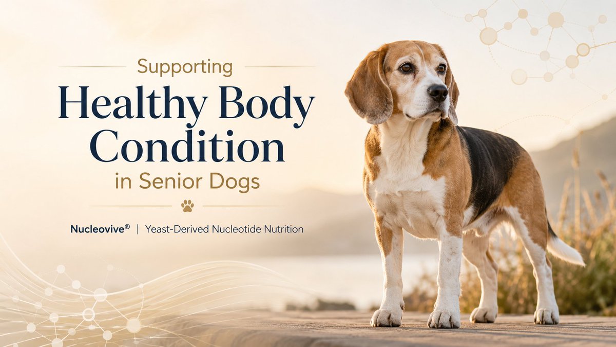 ZhenAoBioTech's tweet photo. Healthy aging in senior dogs is not only about age.

It is also about maintaining body condition, vitality, gut-metabolic resilience, and visible wellness.

In a 90-day senior beagle study, Nucleovive® was associated with favorable support for body weight and body condition under study conditions.

Nucleovive®
Yeast-derived nucleotide nutrition for companion animal healthy aging.
#Nucleovive #PetNutrition #SeniorDogs #HealthyAging #Geronutrition #YeastExtract