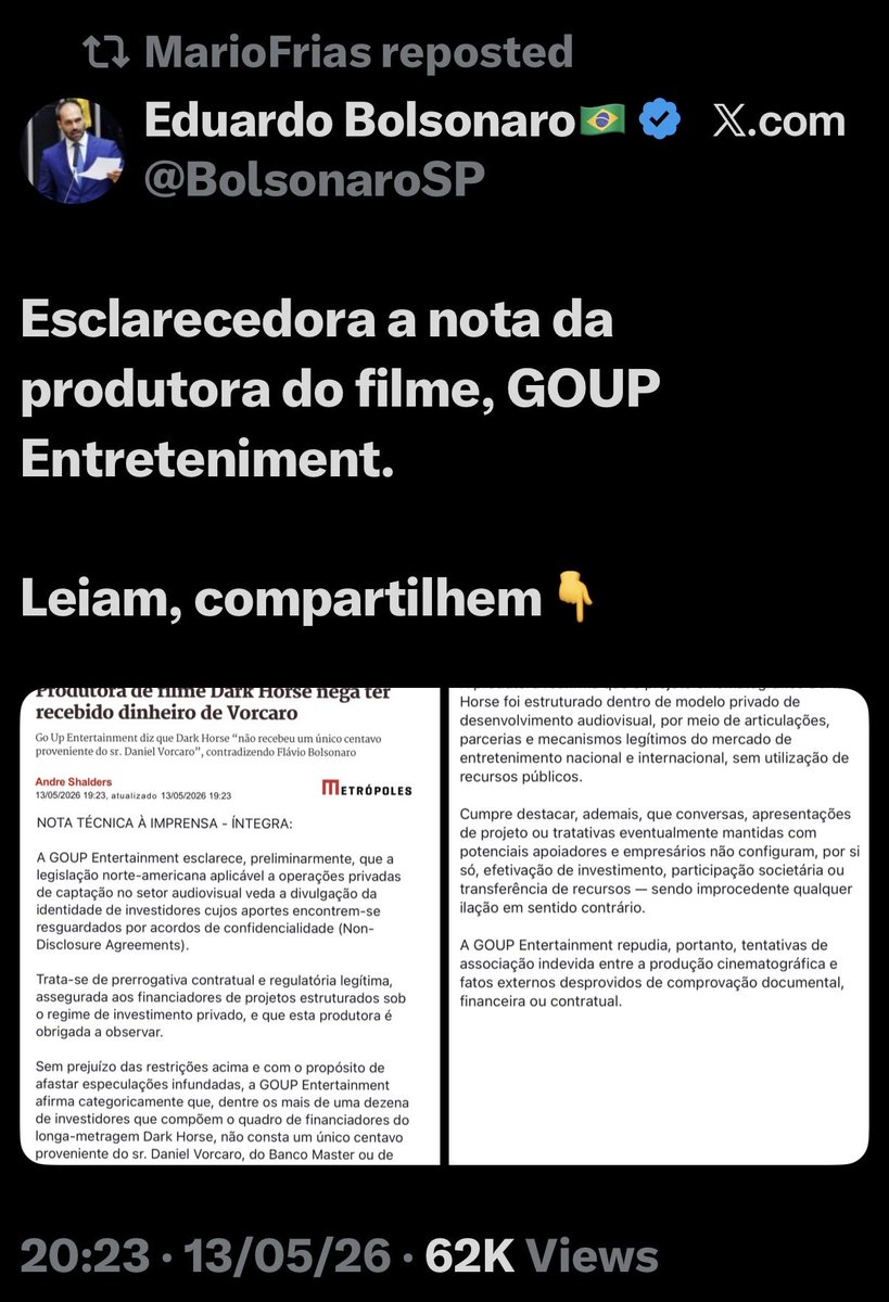 miniehm's tweet photo. @folha Pq a produtora do filme diz que não usou dinheiro e o Flávio Bolsonaro confirma o dinheiro? Onde está esse dinheiro? Muito estranha essa história! https://t.co/pZLlwP9iXn