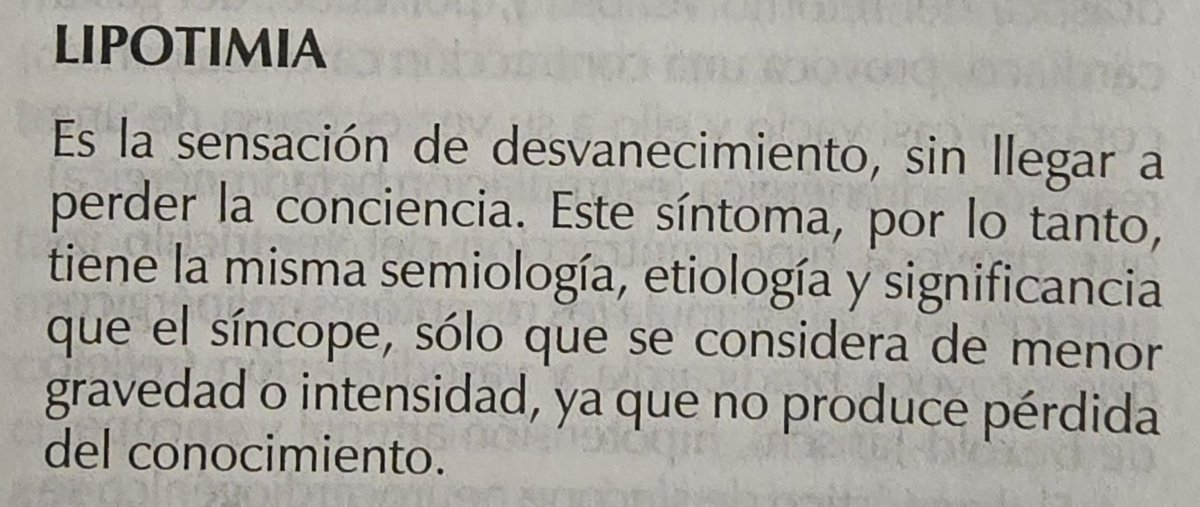 Erikarma's tweet photo. @DrRajeshG1 Very common in Spanish:"It is the sensation of faintness, without losing consciousness. This symptom, therefore, has the same semiology, etiology, and significance as syncope, only it is considered of lesser severity or intensity, since it does not produce loss of consciousness" https://t.co/rW7UxwTL22
