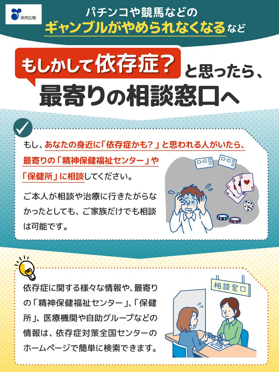 📌「ギャンブルなどの依存症かも？」と思われる人が身近にいたら