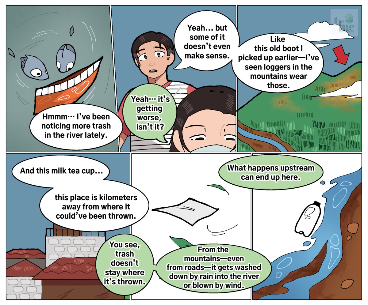 EPSL_Info's tweet photo. Trash doesn’t stay where it’s thrown. Whatever happens upstream, it will always find its way downstream.

.
.
.
.
🖌️: Maurice Fabrero Jr.
#ProjectManingningCreek #TaytayRizal #comics #digitalart #illustration #fyp #environment #environmentalawareness #ridgetoreef https://t.co/vQpmqK2Jew