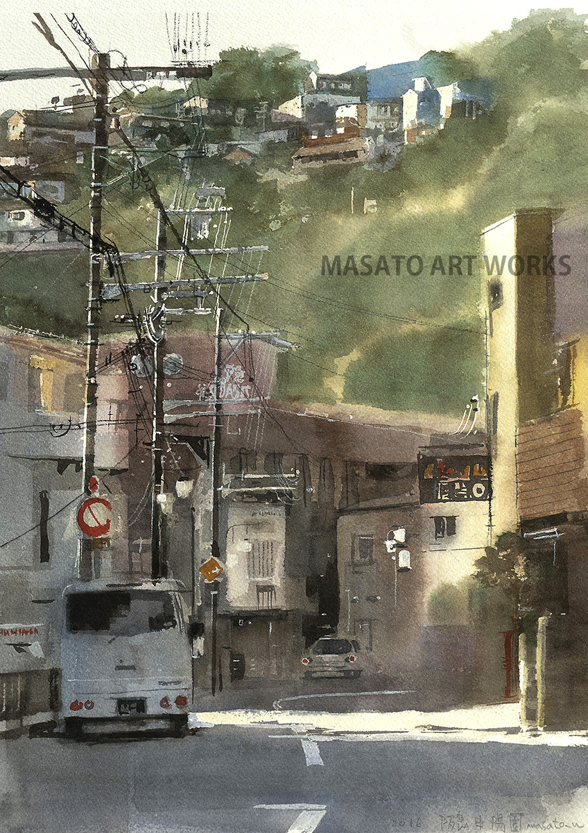丘の町】手描き水彩画 1点もの 蔵出し原画 M・A・W-Spin off [追加しま