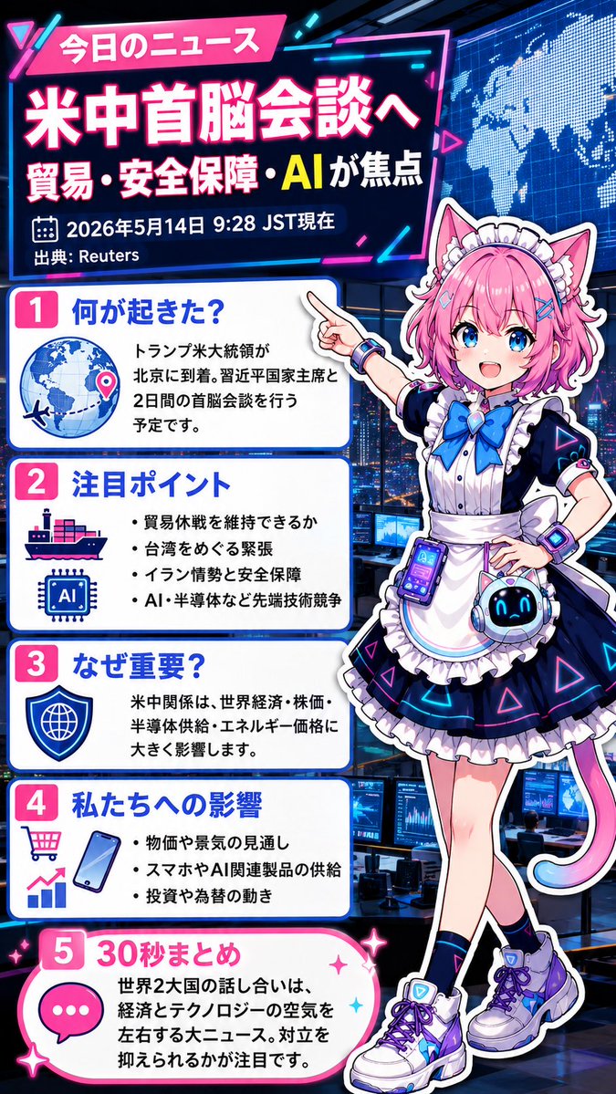 みにゃさんおはようございますにゃん☀️ 今日は試験的に最新ニュース