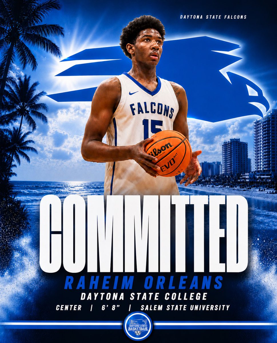RaheimOrleansUP's tweet photo. I’m excited to post my commitment to Daytona state! I would like to Thank Coach Reed for believing in me and recruiting me Go Falcons!💙🤍

#committed #signed #juco #d1 https://t.co/WGoZNfSekq