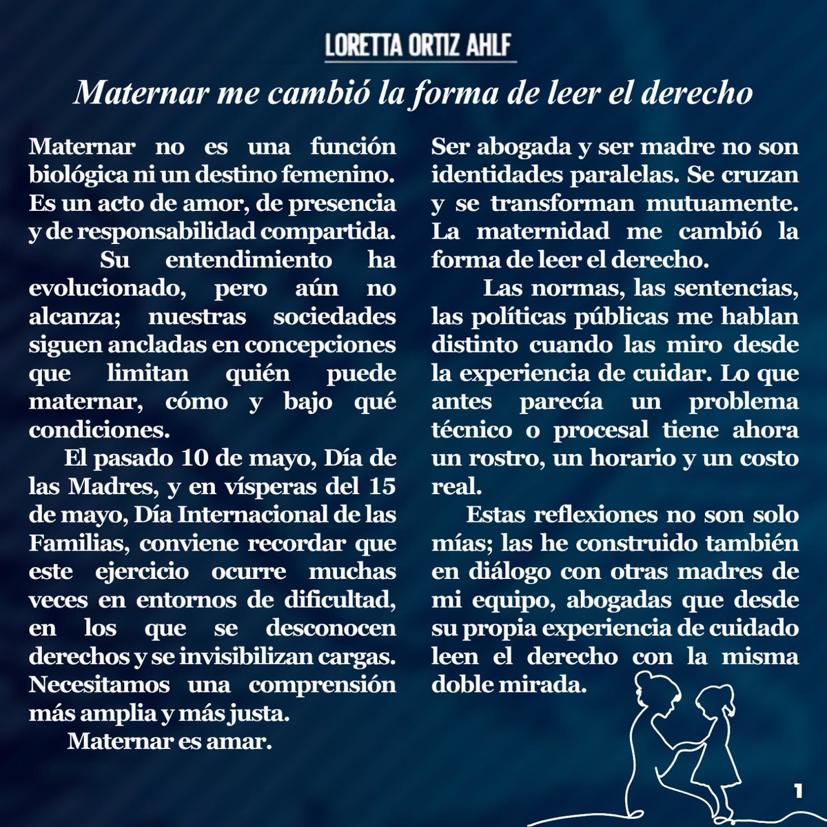 lorettaortiza's tweet photo. 𝗠𝗮𝘁𝗲𝗿𝗻𝗮𝗿 𝗺𝗲 𝗰𝗮𝗺𝗯𝗶𝗼́ 𝗹𝗮 𝗳𝗼𝗿𝗺𝗮 𝗱𝗲 𝗹𝗲𝗲𝗿 𝗲𝗹 𝗱𝗲𝗿𝗲𝗰𝗵𝗼. 🤱⚖️🩷

Maternar es un acto de amor, presencia y responsabilidad compartida que nos obliga a repensar la justicia desde una mirada más humana. A propósito del Día de las Madres y el Día Internacional de las Familias, en mi columna de esta semana para @El_Universal_Mx reflexiono sobre la necesidad de una comprensión más amplia y más justa de lo que significa cuidar.

📰👇 Les invito a leer la columna completa.