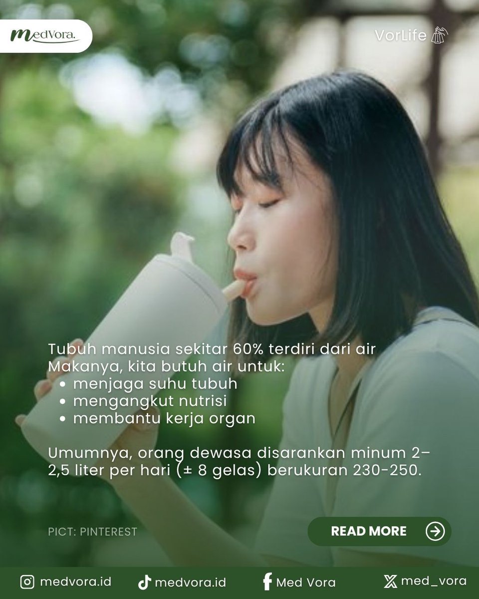 Med_Vora's tweet photo. Tubuh kita butuh asupan cairan yang cukup untuk tetap berfungsi dengan baik. Umumnya, orang dewasa disarankan minum sekitar 2–2,5 liter air per hari, tapi kebutuhan tiap orang bisa berbeda tergantung aktivitas dan kondisi tubuh 👀

Source: halodoc

#MedVora #HidupSehat https://t.co/AvNU7I718Y