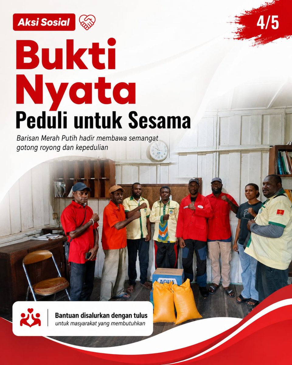 MarkusJericho2's tweet photo. Dengan kebersamaan, komunikasi, dan tindakan nyata, kita percaya Papua akan semakin kuat, aman, dan sejahtera. Mari terus jaga persaudaraan, saling mendukung, dan bergerak bersama untuk kebaikan masyarakat Papua.
#BarisanMerahPutih #BMPPapua #AksiSosial #PeduliPapua #PapuaKuat https://t.co/gEutyPAui0