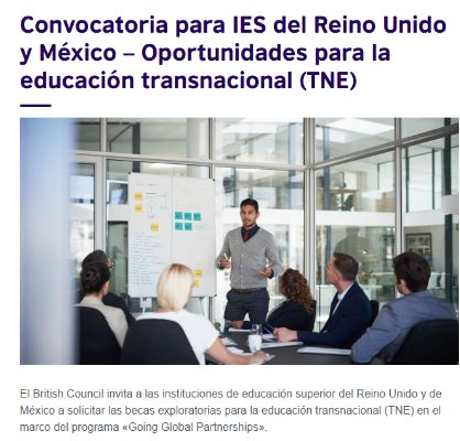 ArturoMendozaSI's tweet photo. Nuestro esquema de apoyos para alianzas con instituciones de Educación Superior de México ya se encuentra abierto 🇬🇧🇲🇽
Bienvenidos proyectos para co-diseño de micro-credenciales y dobles grados.
💰 25mil libras x proyecto
⏲️ solicitar antes del 6 de julio
https://t.co/JQ1t7OWqPc https://t.co/JWdwZIaHec