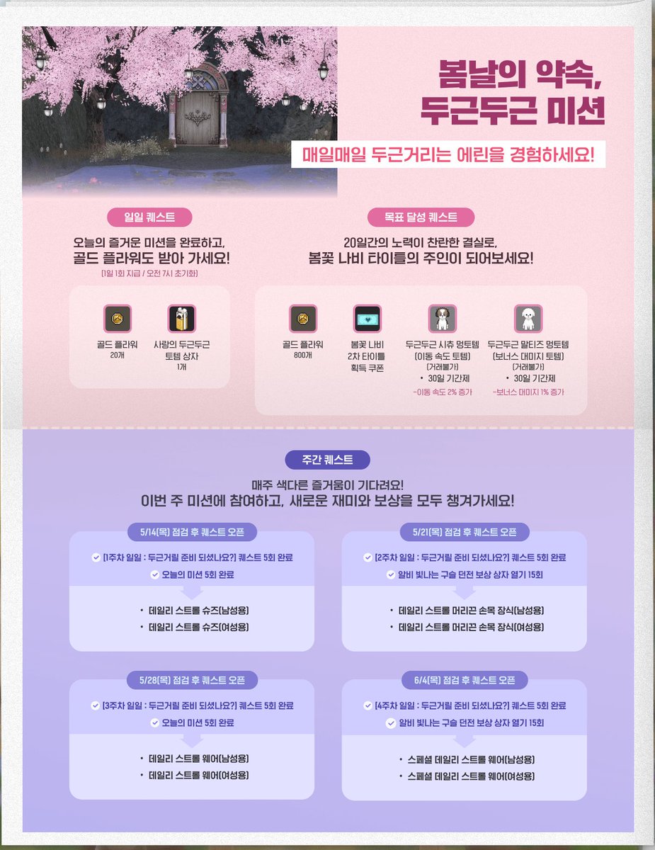 LT_Hanui's tweet photo. 마비노기 두근두근 아일랜드 이벤트 안내
2026년 5월14일(목) ~ 2026년6월11일(목)점검전 https://t.co/CWxgn984GK