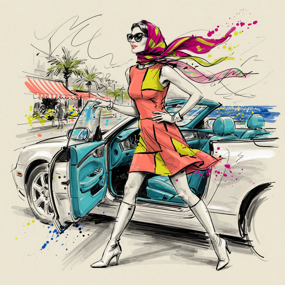 Promptshare Confident young socialite in a sleek mod shift dress