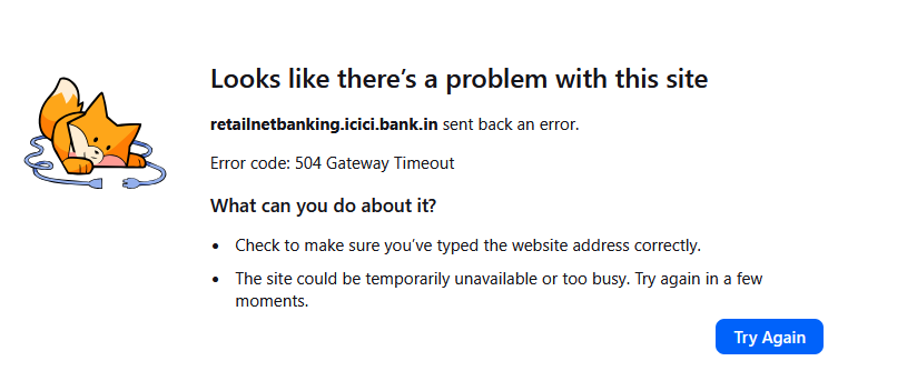 Jayathirtha's tweet photo. @ICICIBank_Care Why the #ICICIBank website crashes everytime with '504 Gateway Timeout' error, when I try access the bank login? 

I tried with Chrome and Firefox browsers and it is the same result. Why this is happening frequently in the recent past? What has changed?

@RBIsays https://t.co/hB2JJ4e01j