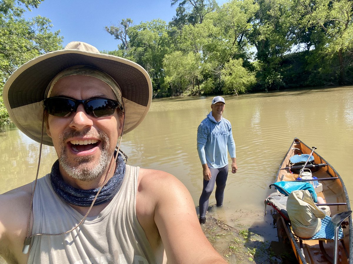 GeostatsGuy's tweet photo. Today, Professor @johntfoster and I paddled 38 miles from the Gonzales Gravel Bar to Hochheim on the #Guadalupe River. It was my first long trip on the Guadalupe — a beautiful river full of life and constantly changing scenery.

With today’s paddle, we’ve now covered roughly 120 miles from San Marcos Springs on our journey toward the Gulf of Mexico/America. #Texas is amazing!