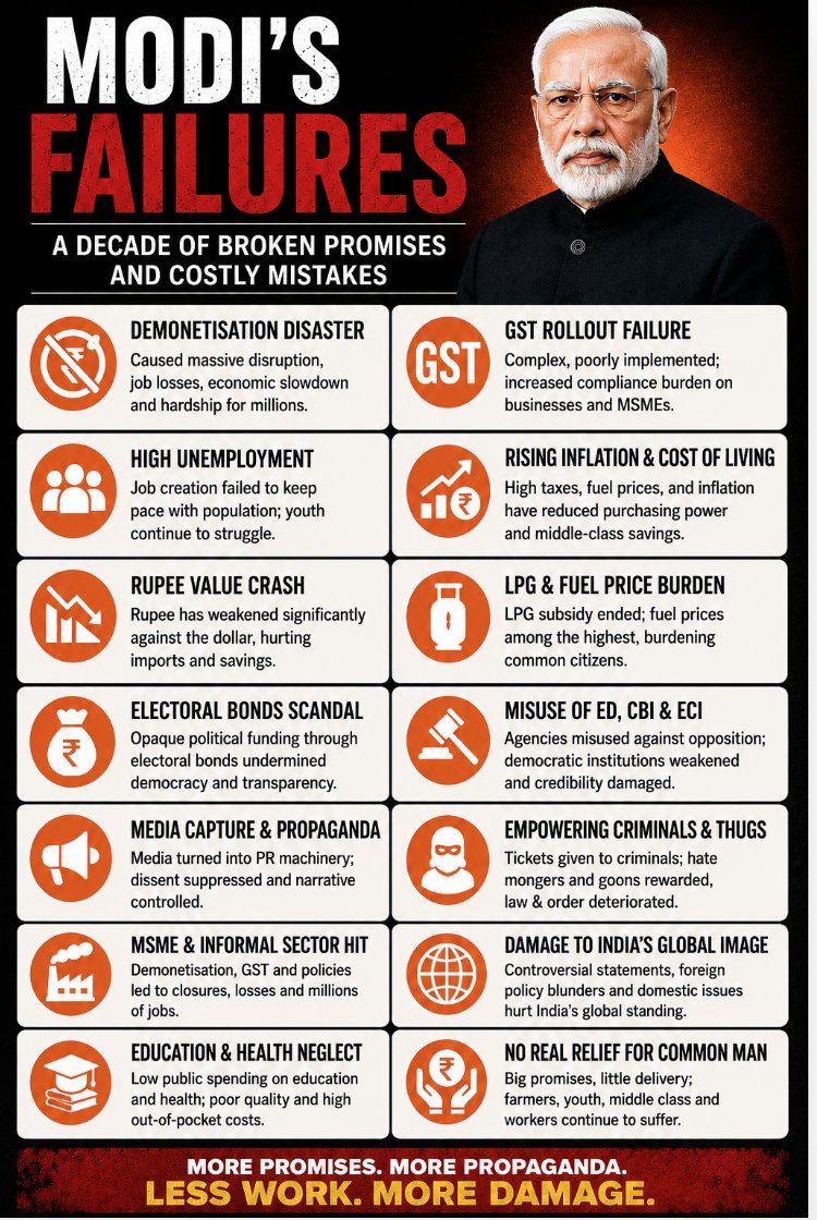 tribalvoice99's tweet photo. A decade later, the biggest debate is no longer about promises, it’s about the long term impact of Modi’s failures on India’s economy, middle class, small businesses, and future growth. #FailedPM #NarendraModi https://t.co/KhuXNMU7jd