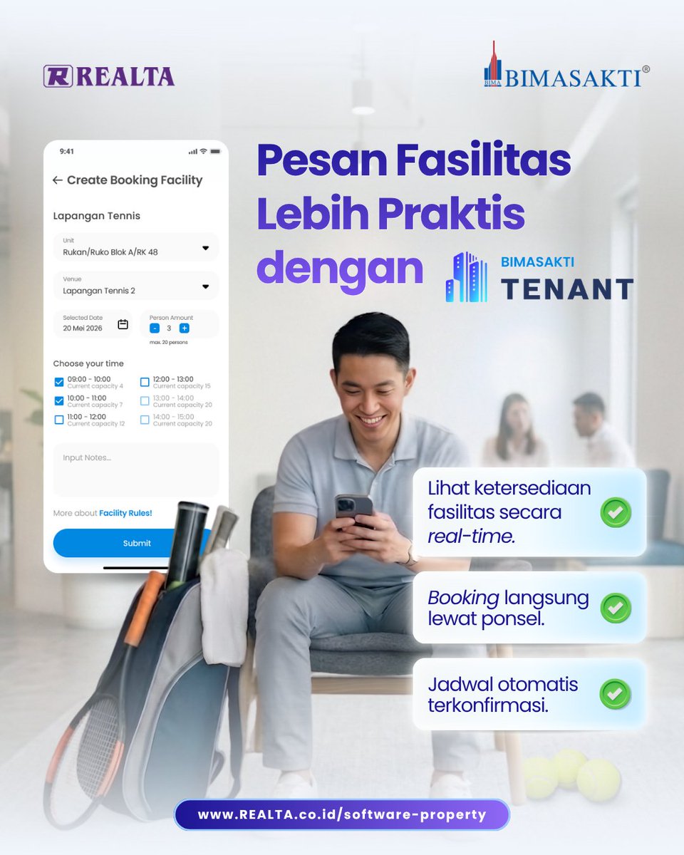 Realta_OneSol's tweet photo. Memesan fasilitas di properti jadi lebih mudah ketika penghuni bisa melihat ketersediaan jadwal dan melakukan booking langsung dari aplikasi.

Booking Facility di Bimasakti Tenant App, proses pemesanan fasilitas dapat tercatat secara real-time, jadwal lebih jelas, dan praktis. https://t.co/g6UeKZkmxp