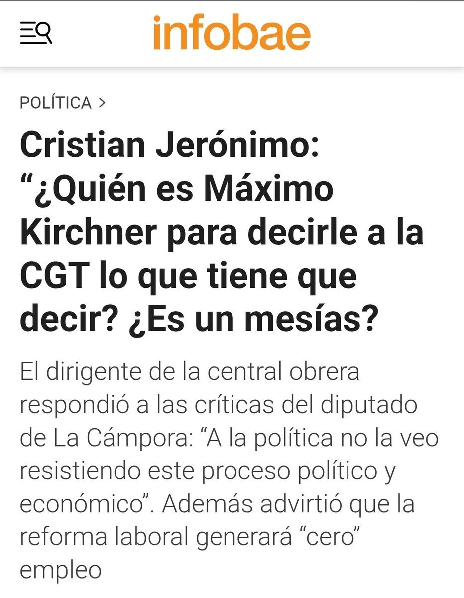 Greta_Romario's tweet photo. "Antes del acto (de la CGT) le pregunté a Jerónimo si iban a mencionar a Cristina. Se puso tan incómodo como si le fuera a pedir una DJ. 
No solo no mencionaron a Cristina. Tampoco a Milei ni a Karina ni a Caputo (tampoco al FMI...)." dice Tognetti. 
Jerónimo es el que se irritó porque Máximo les hizo el mismo reproche por su ingratitud.