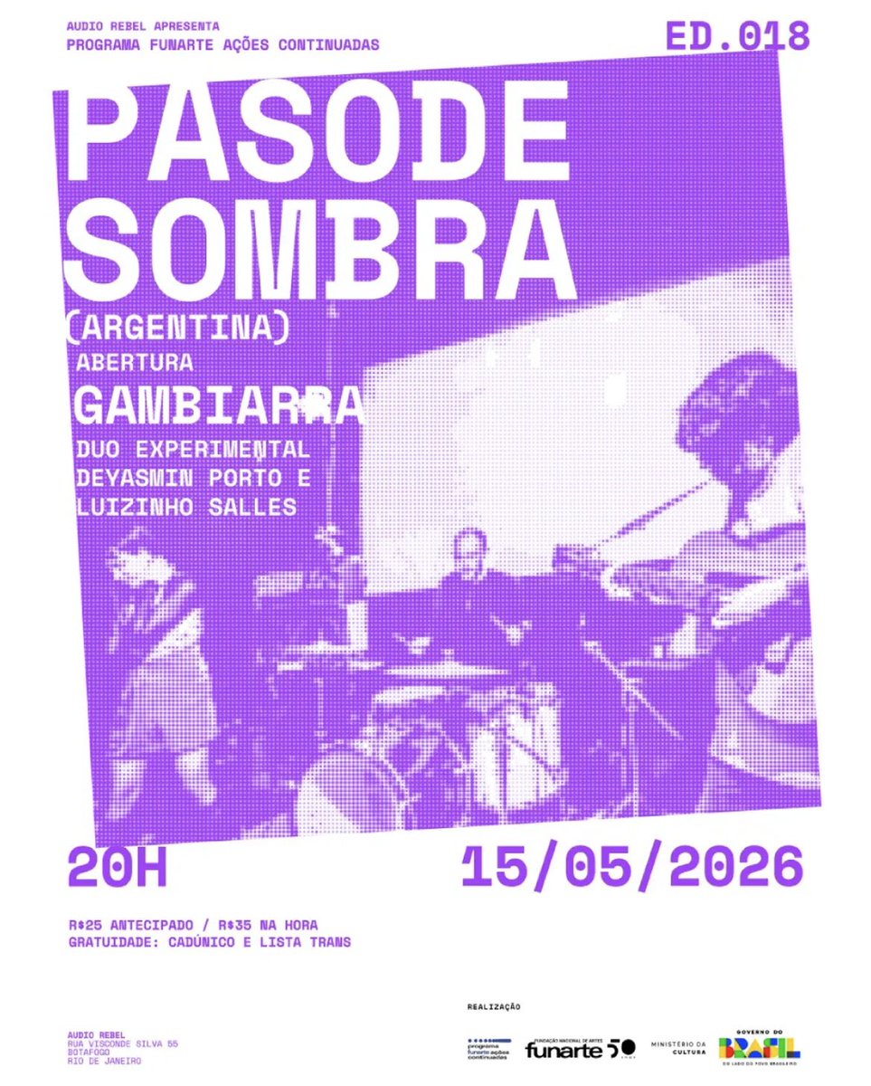yastadoida's tweet photo. passando para convidar vcs

apresentação em Botafogo, na Audio Rebel, sexta-feira 15/05 às 20h.

vou abrir junto com Luizinho Salles para a banda argentina Pasodesombra https://t.co/j5aovom79x