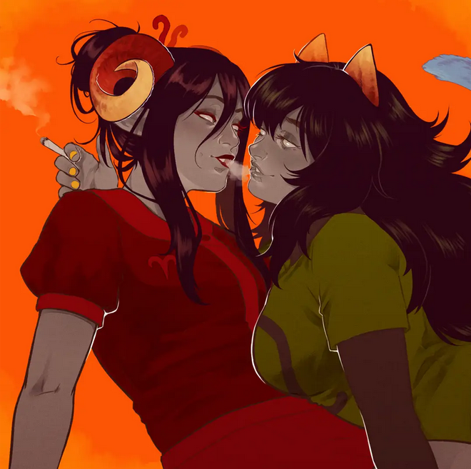 homestuck_anon's tweet photo. consider: damara x meulin ? really good ship, suprised i dont see see it a lot. art by punpunichu https://t.co/J51nCDjsHe