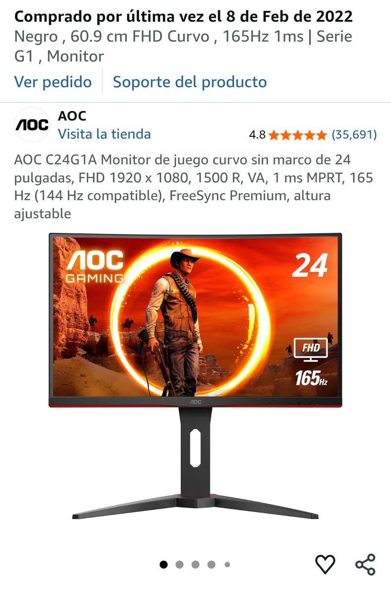 Sharpflunky's tweet photo. Compré este AOC C24G1A el 8 de febrero de 2020 como regalo adelantado de cumpleaños.
Hoy, justamente en mi cumpleaños, después de casi 5 años, finalmente dejó de dar imagen.
Solo quería agradecerle a @AGONbyAOC  por hacer un monitor tan bueno. Me acompañó en muchísimos momentos🥺 https://t.co/NNKT9QzdSU