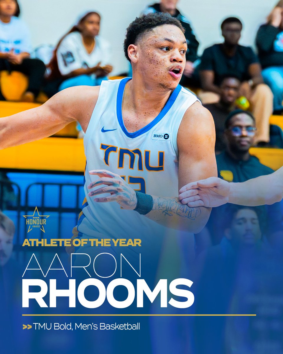 OUAsport's tweet photo. Congratulations to @tmubold Aaron Rhooms, who has been named the 2025-26 #OUA athlete of the year! ⭐️

#OUAHonourAwards https://t.co/mPSF3yo547