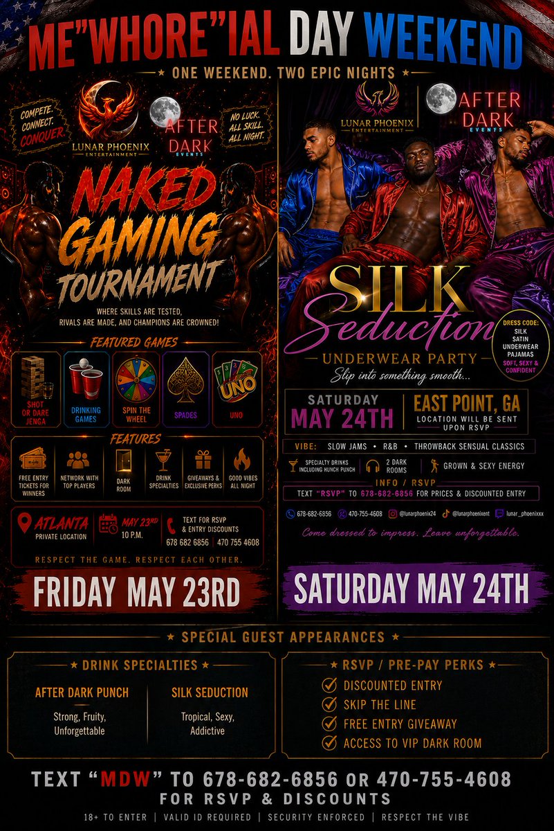Afterdarke2023's tweet photo. The move for memWHORIAL Weekend @itsLunarphoenix https://t.co/XF60jRr5gh
#Chudai #watta #atl #atlfreaks #party #freakparty #memorialweekend #memorialdayweekend #atl #swats https://t.co/61SQamjzGh