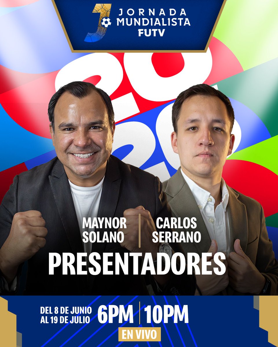 FUTVCR's tweet photo. Del 8 de junio al 19 de julio podrás informarte con la Jornada Mundialista desde las sedes del torneo más importante del fútbol.⚽🎙️

📺 Ediciones a las 6:00 pm y 10:00 pm https://t.co/1PzWqU1har