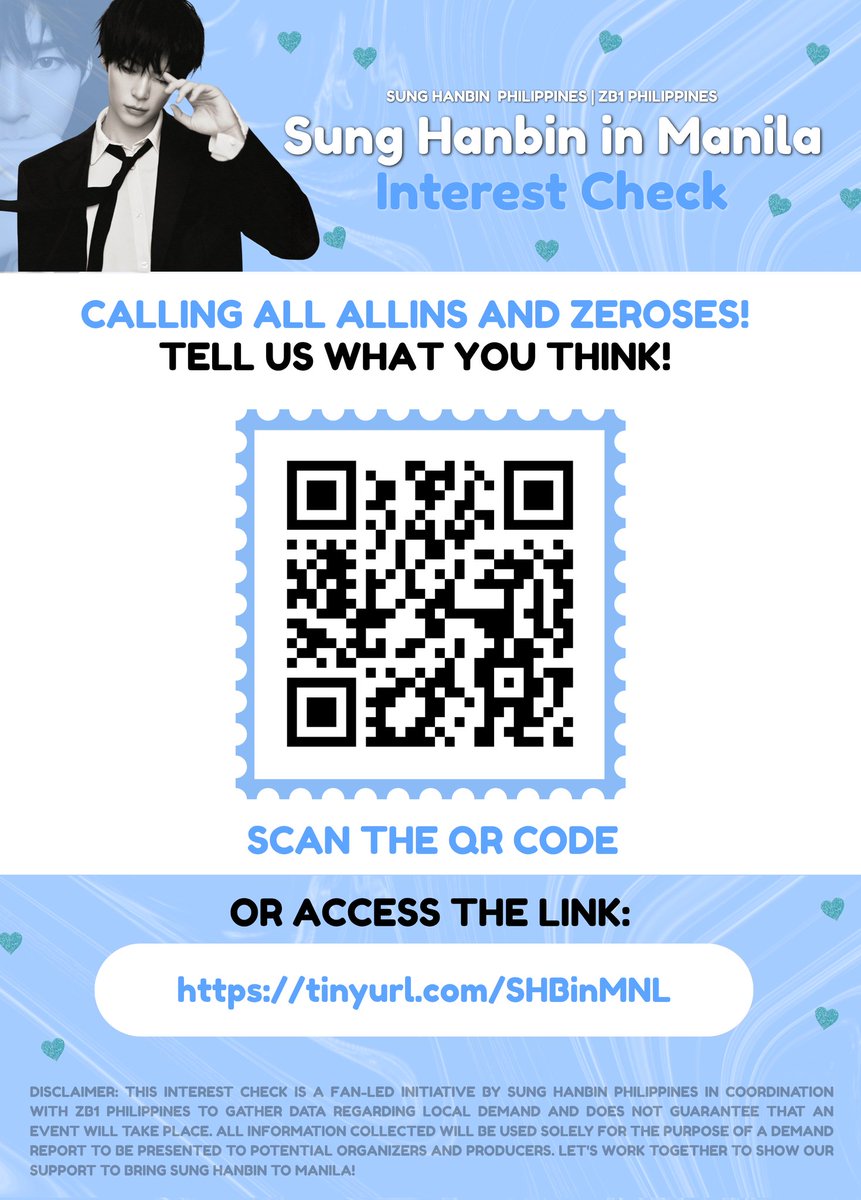 ZB1PH's tweet photo. 📢 SUNG HANBIN IN MANILA | INTEREST CHECK

ZEROSES and ALLINS! 💙

We need your help! Sung Hanbin Philippines, in coordination with ZB1 Philippines, is conducting a quick Interest Check for a potential solo event in Manila.

Could you spare a few minutes to help us show potential organizers how much love there is for Hanbin here? Every single response makes a huge difference in showing the local demand!

Submit your response here: 
🔗 https://t.co/hUrJMemYqo

Please share this to help us reach more fans. Let's work together to show our support!

#SUNGHANBIN #성한빈 #成韩彬 #ソンハンビン #ZEROBASEONE #ZB1 #제로베이스원 @ZB1_official