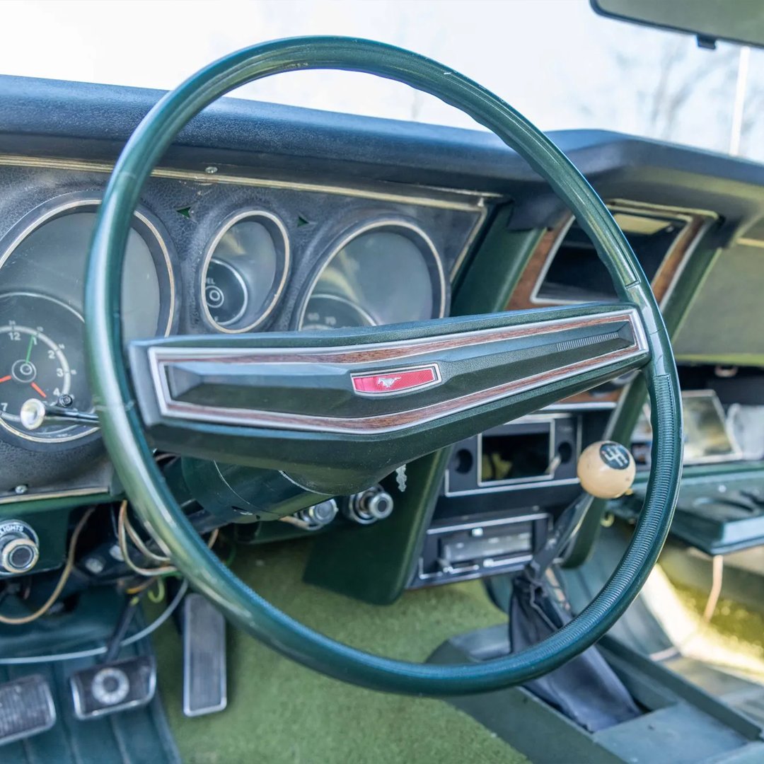 Bringatrailer's tweet photo. This 1971 Ford Mustang Mach 1 was acquired by the sellerβs uncle in the 1990s, and subsequent refurbishment work included repainting the dark green and silver exterior, refreshing the color-coordinated interior, and rebuilding and modifying the 351ci Cleveland V8. It's listed now on BaT!
https://t.co/G37qf3l9T0