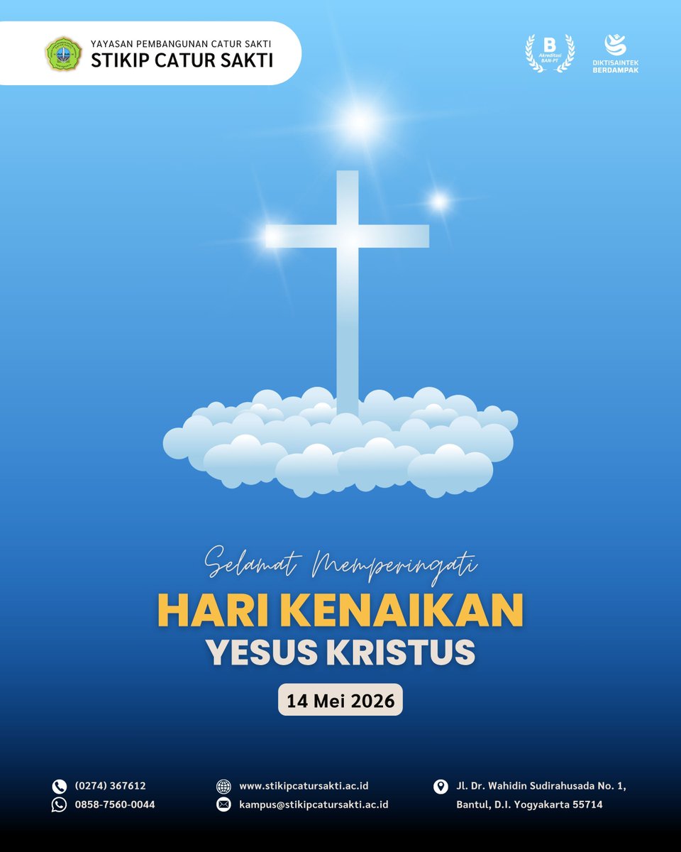 STIKIP_CS_OFC's tweet photo. Selamat Memperingati Hari Kenaikan Yesus Kristus 🙏
Damai sejahtera bagi kita semua
.
.
.
#STIKIPCaturSakti #infostikipcs https://t.co/BFijj7Lmik