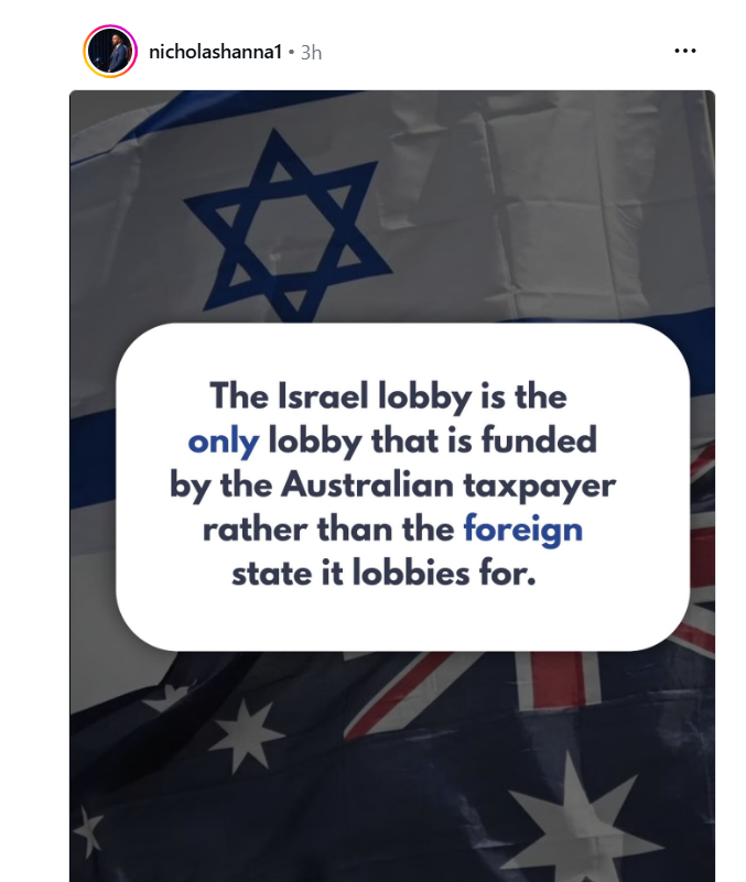 JJKALE2's tweet photo. Is Nick Hanna suggesting that the @AlboMP govt is the biggest pro-Israel lobby in Australia, and we the taxpayers are being forced to pay the high price? https://t.co/L6knAtiLLo