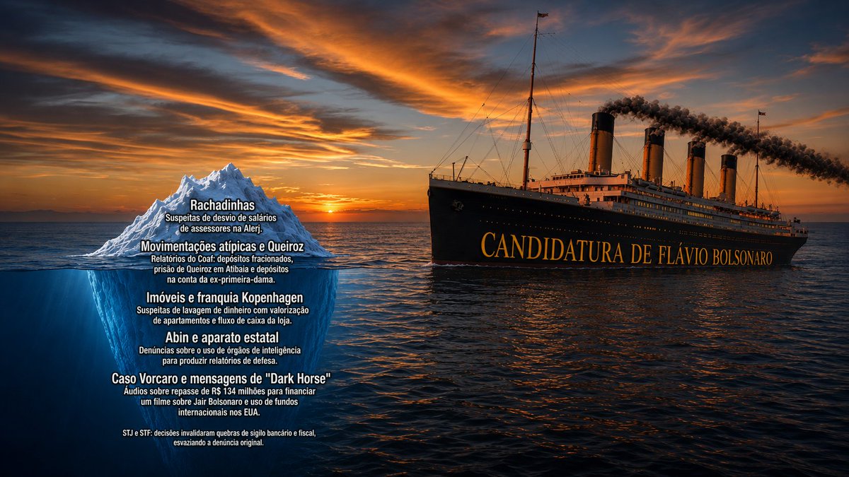 thiago7cv's tweet photo. @silviogrimaldo “sentar e discutir com calma como irá responder a essa crise”!? Não! Essa 'Candidatura Titanic' de Flávio já está bateu no iceberg. Já é natimorta! Isso é mais um das dezenas 'RedFalgs'.

Michelle deve ser candidata o quanto antes com um bom vice.
https://t.co/LmnwpUgs1R https://t.co/RpWtb1NJe8