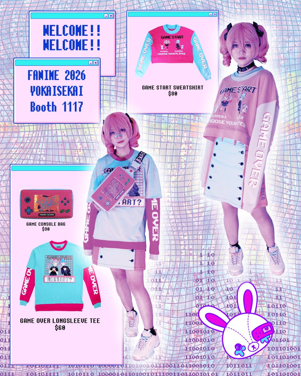 YOKAISEKAI's tweet photo. See you at @FanimeCon !!!!! 
Come check out some original kawaii fashion inspired by retro games and see our cute mascot pushies!! #fanimeCon https://t.co/GcgISqdodM