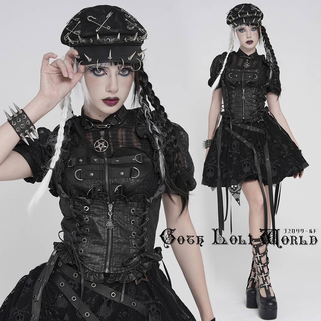 ピースナウ　y2kゴスロリパンクロック　変形デザインフードジレ　ベスト ✝NEW ITEM✝ 商品名： DEVIL 燕尾風 ベスト ジレ 黒色 ブラック 商品