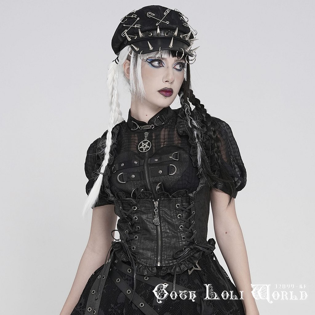 ピースナウ　y2kゴスロリパンクロック　変形デザインフードジレ　ベスト ✝NEW ITEM✝ 商品名： DEVIL 燕尾風 ベスト ジレ 黒色 ブラック 商品