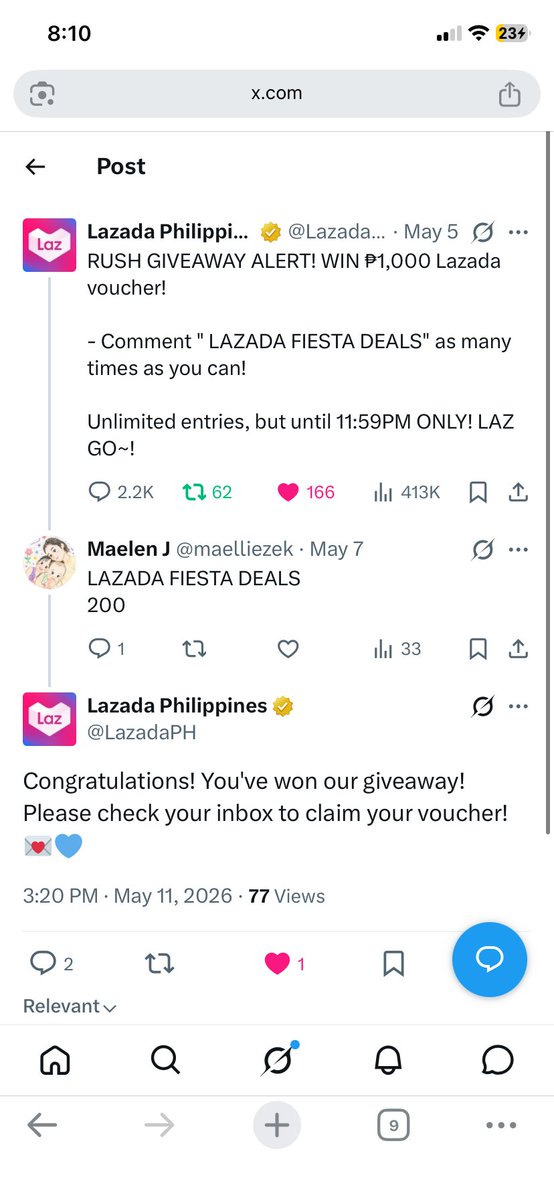 maelliezek's tweet photo. @LazadaPH Please reply po. Diko po magamit yung sinend nyo na voucher. Fully redeemed na daw 😢 @LazadaPH https://t.co/Sp182wqvNu