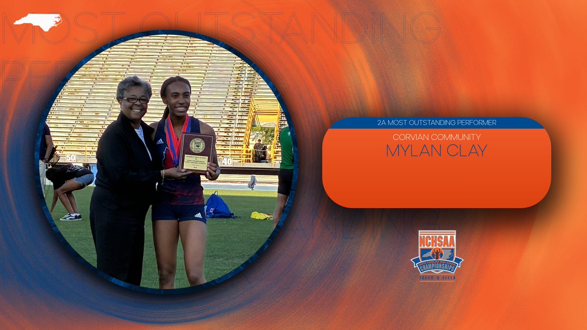 NCHSAA's tweet photo. Congratulations to the 2026 2A & 4A Outdoor Track and Field Most Outstanding Performers!!

👟:  2A Men: Cameron Gaston, Mountain Island Charter 
👟:  2A Women: Mylan Clay, Corvian Community
👟:  4A Men: Jeremiah Faison, Eastern Wayne HS (No photo available)
👟:  4A Women: D’Anna Cotton, Cummings HS

@MICStrack_field @CAtheltics @EasternWayneHS